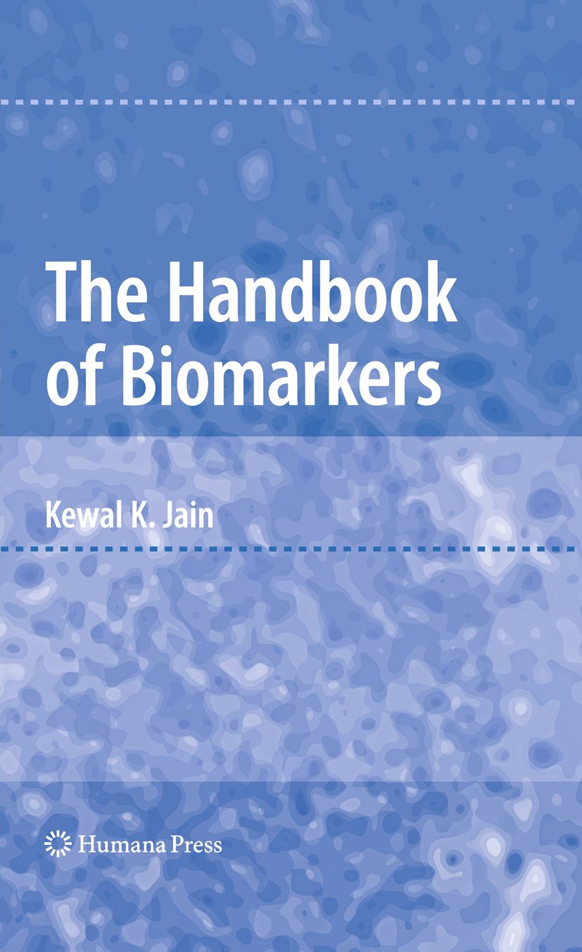 Buchcover: "The Handbook of Biomarkers" von Kewal K. Jain. Blauer Hintergrund mit weißem Titel und Logo von Humana Press.