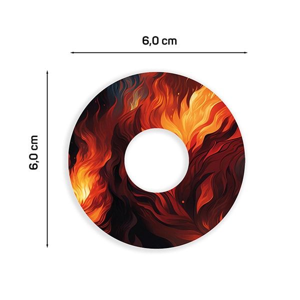 Runder Fixierpflaster mit Feuer-Design. Durchmesser 6,0 cm. Mit Loch in der Mitte.