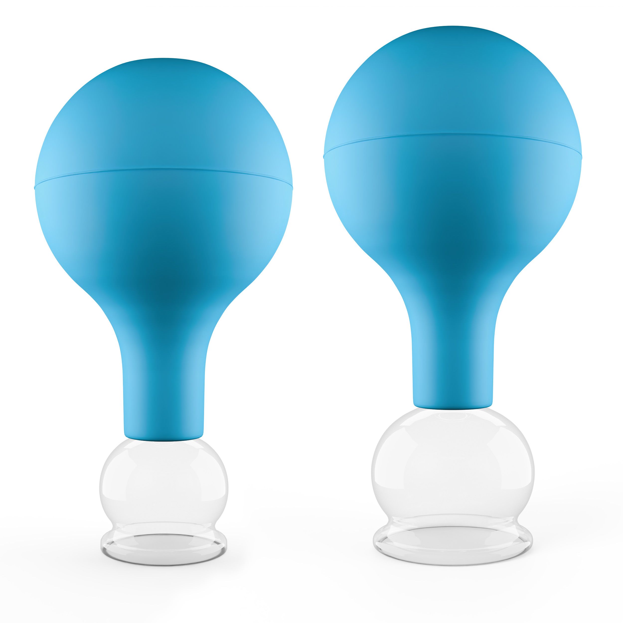 Pulox Schröpfgläser aus Echtglas mit Saugball - Set Duo klein in Blau: 25mm, 32mm