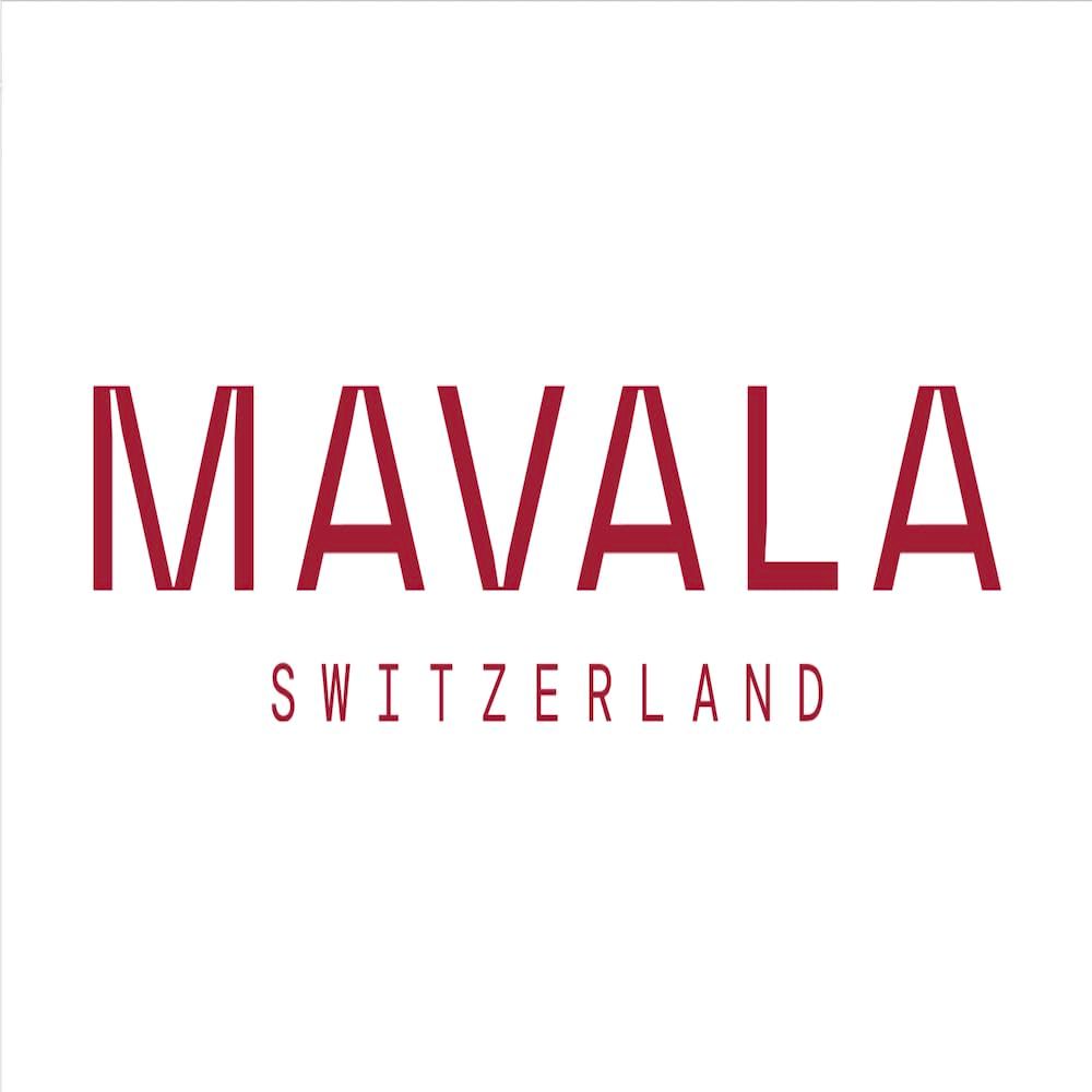Logo: Mavala, Switzerland. Rote Schrift auf weißem Hintergrund.