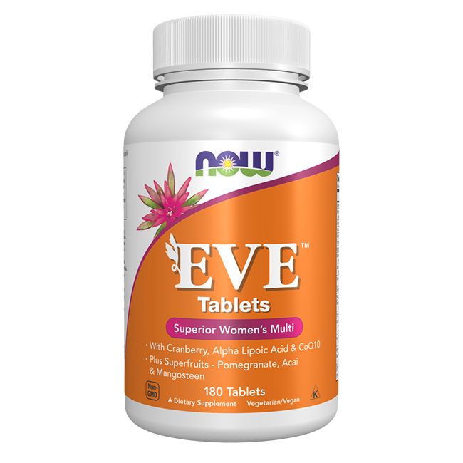 Weiße Flasche mit Etikett. Aufschrift: Supplement Facts. Enthält Vitamine und Mineralien. 180 Tabletten. Orangefarbener Deckel.