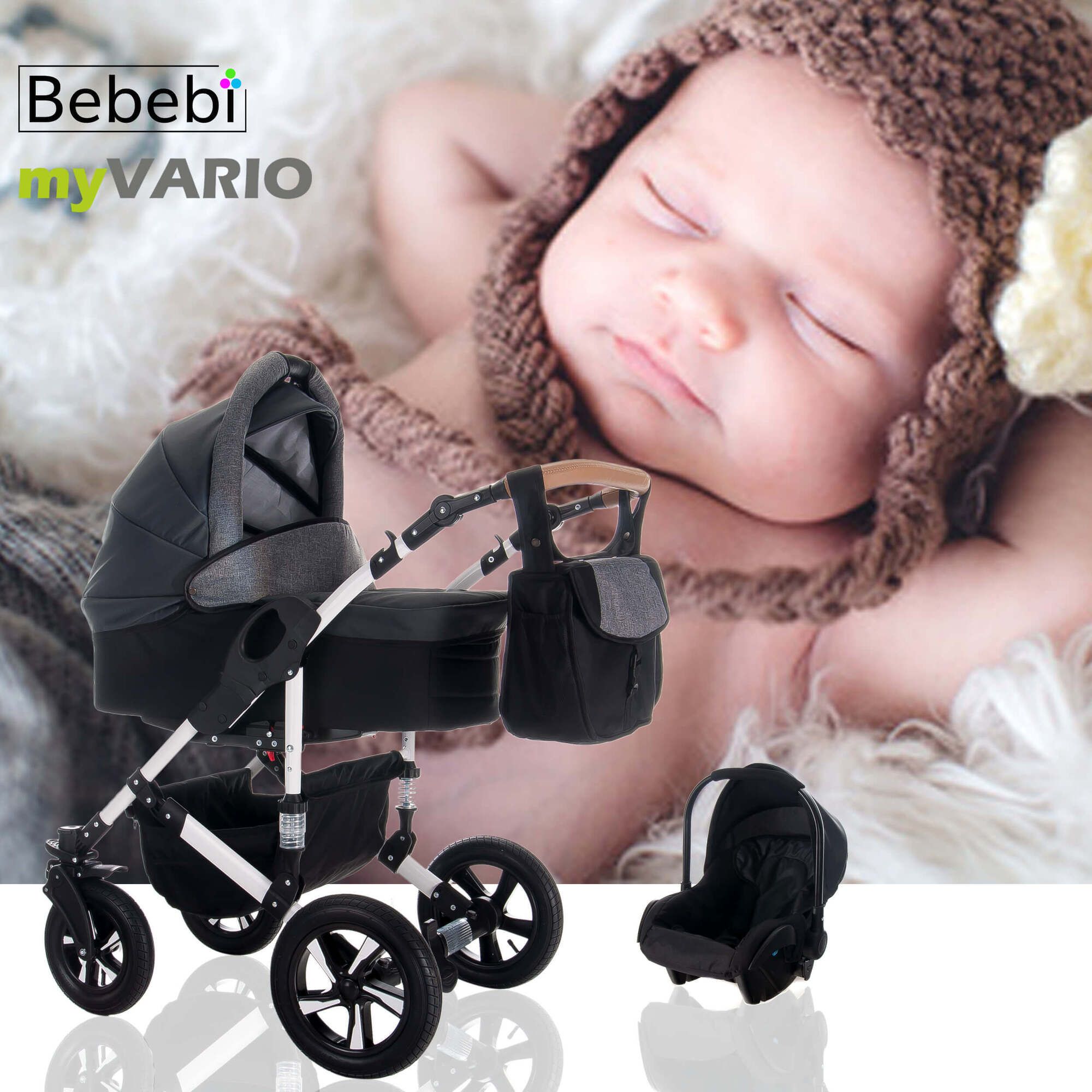 Bebebi myVARIO 3 in 1 Kinderwagen Set Hartgummireifen, myStar