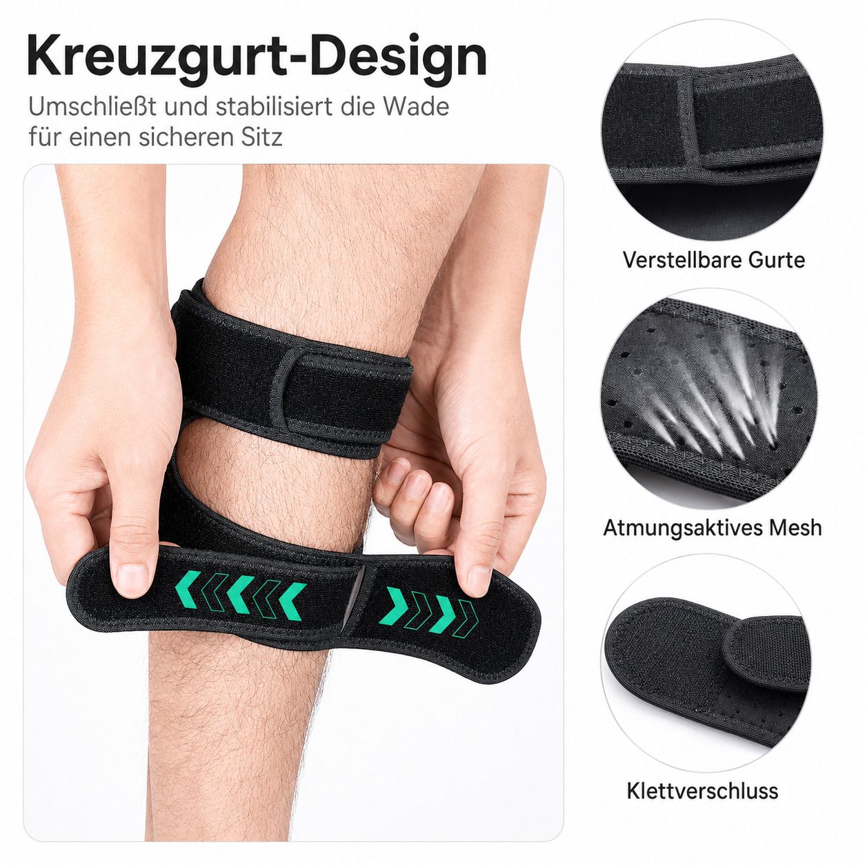 COOL-i Waden Kompressionsbandage, verstellbar, mit Polstern & Anti Rutsch für Sport & Alltag