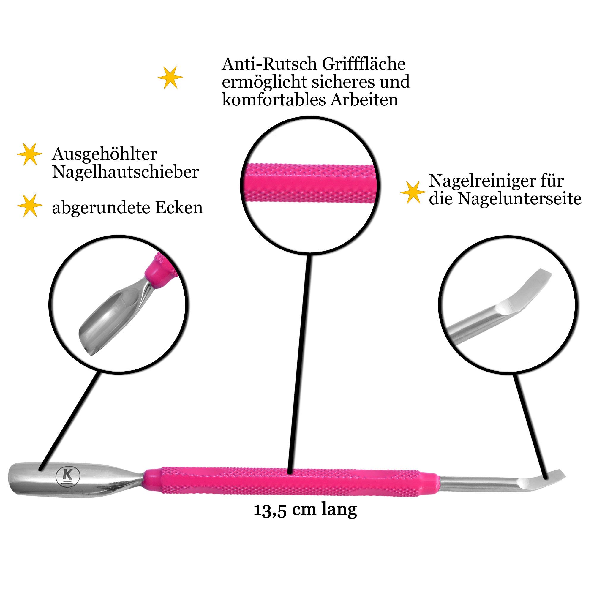 K-Pro Nagelhautschieber und Nagelreiniger mit Löffel aus Edelstahl - Pro Pusher (Pink)