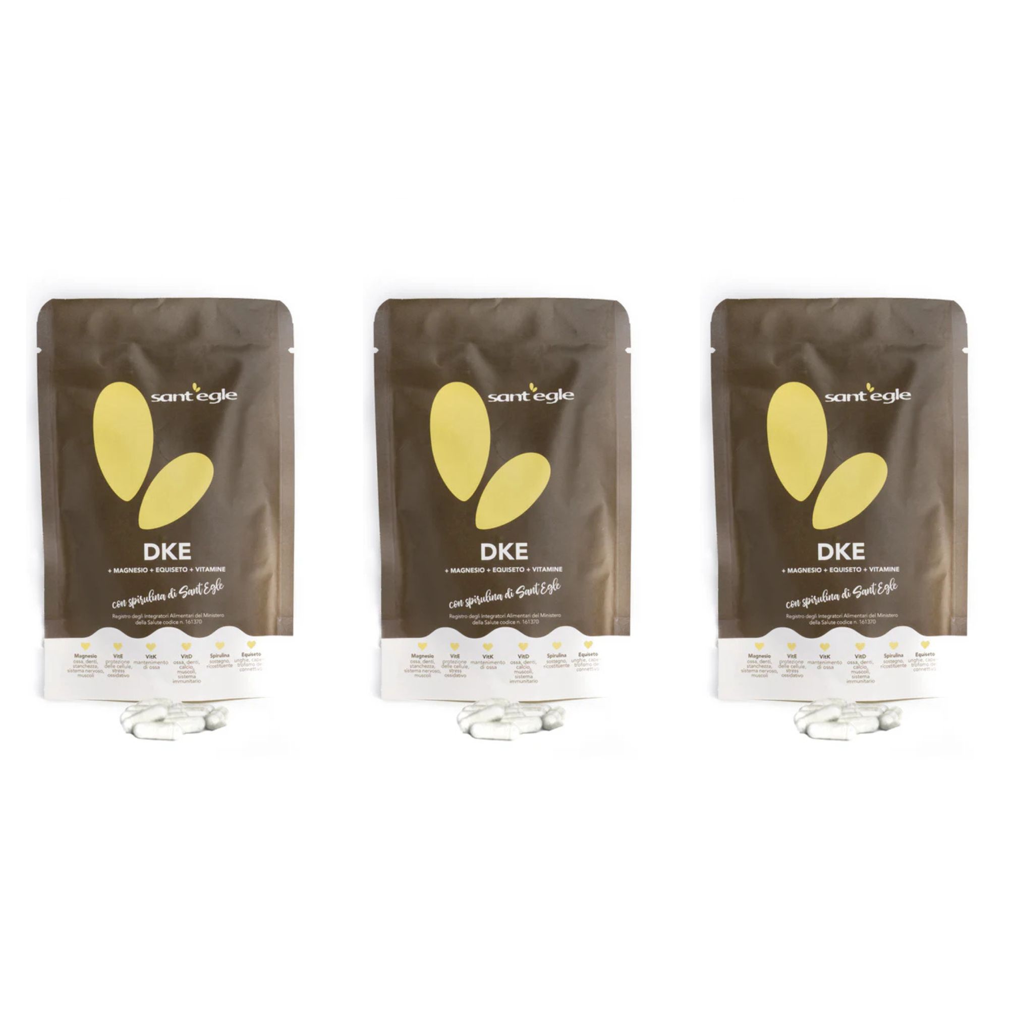 Sant'Egle DKE 90 capsule con Magnesio + Equiseto + Vitamine + Spirulina. 100% naturale. 3 pezzi