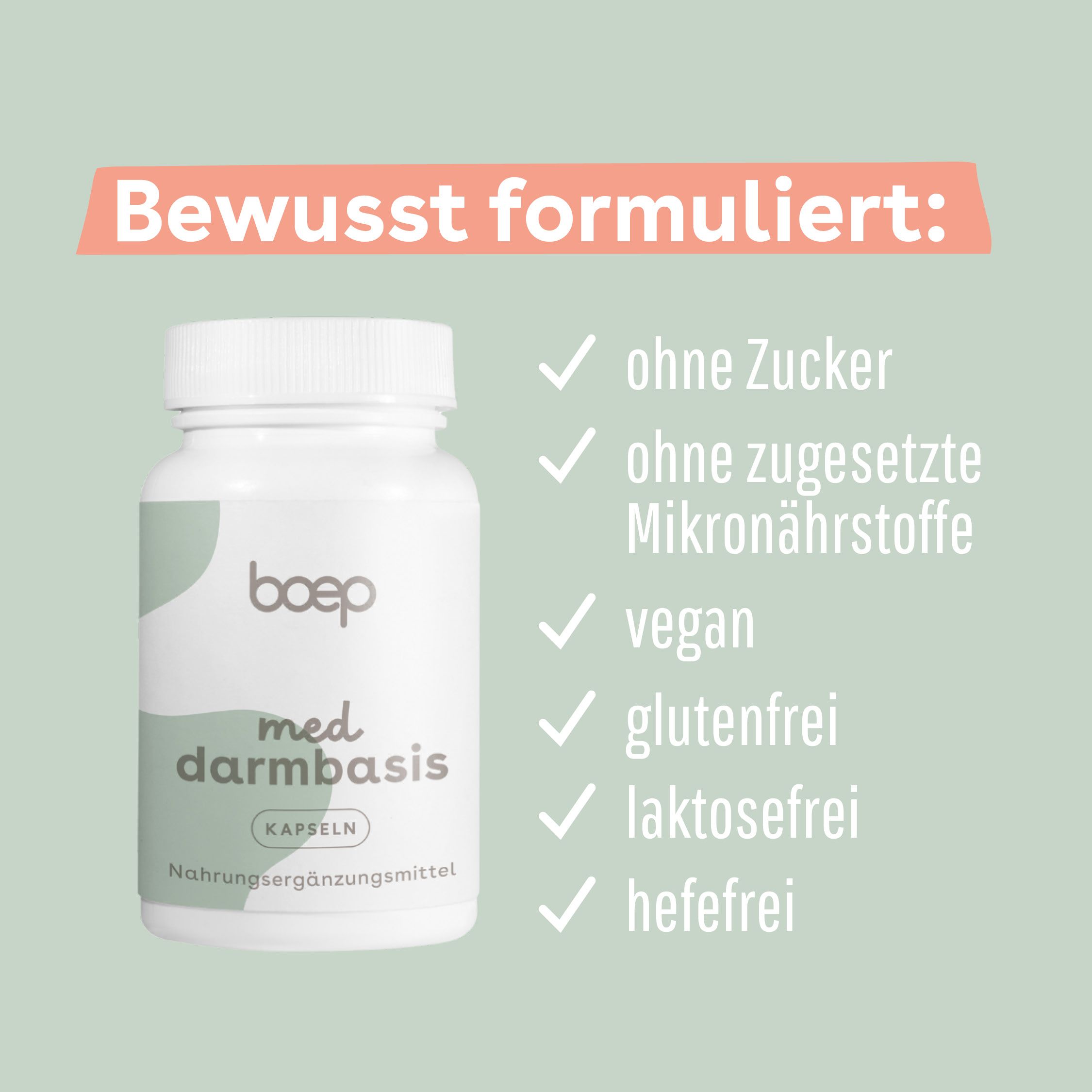 boep med darmbasis Kapseln Dose. Ohne Zucker, vegan, glutenfrei, laktosefrei, hefefrei.