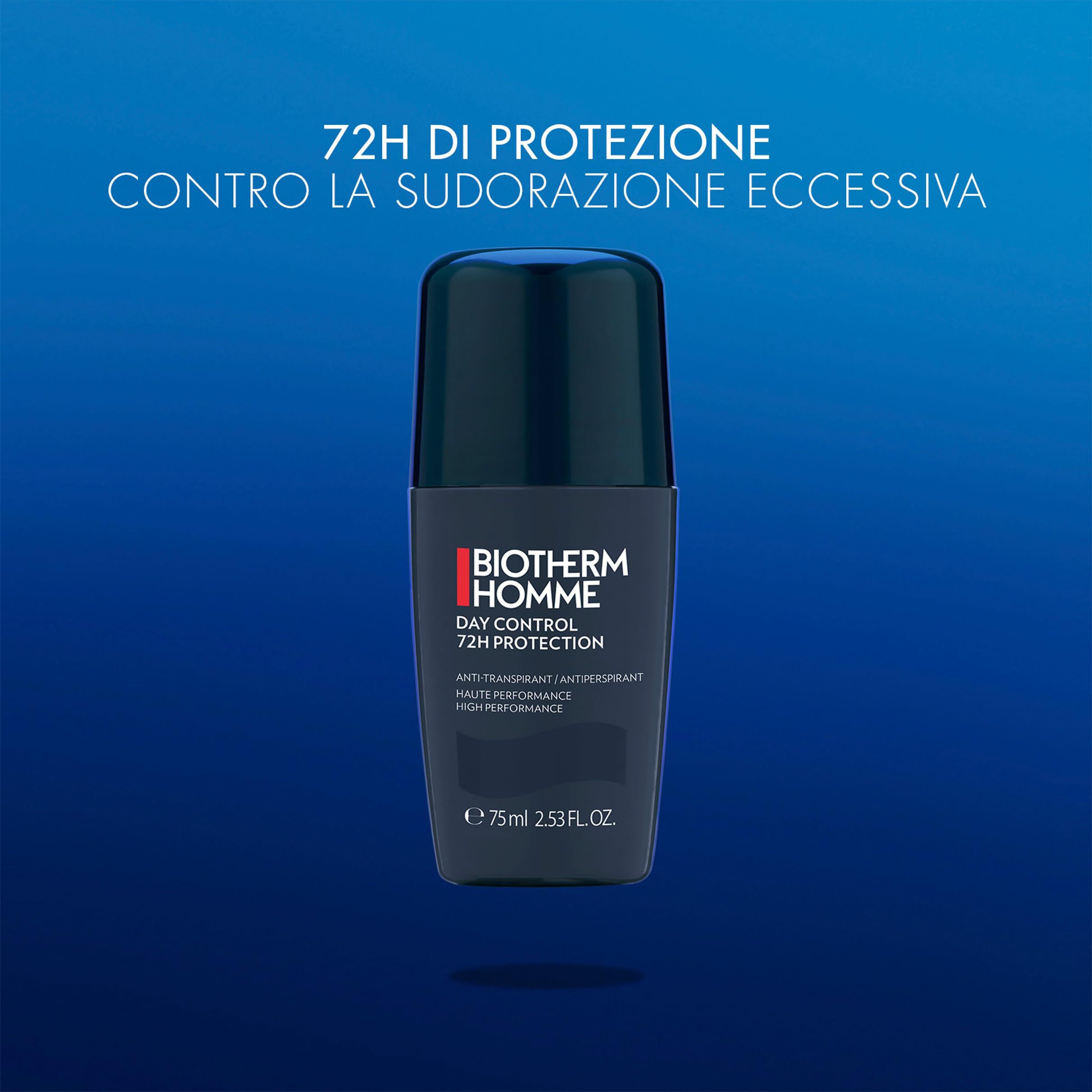Blauer Roll-On-Deodorant. BIOTHERM HOMME, DAY CONTROL, 72H PROTECTION. Anti-Transpirant. 75 ml.