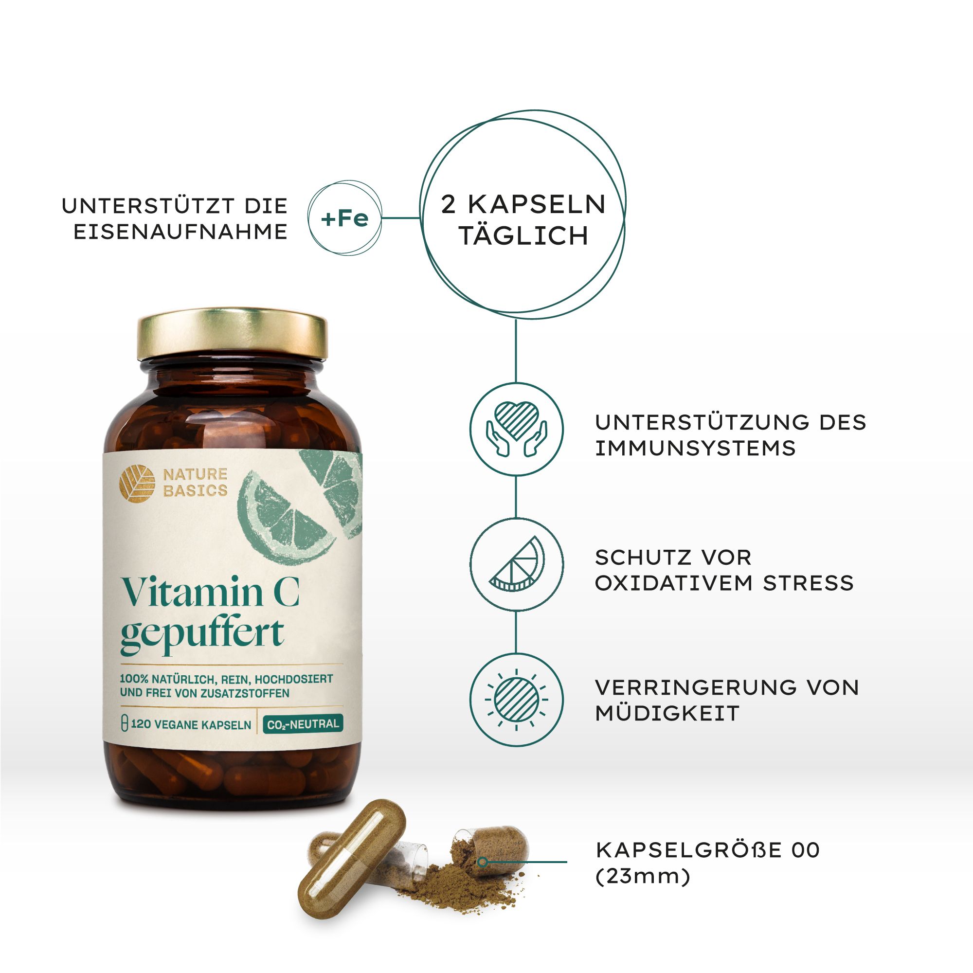 NATURE BASICS® - Gepuffertes Vitamin C 1000mg im Braunglas Vegan