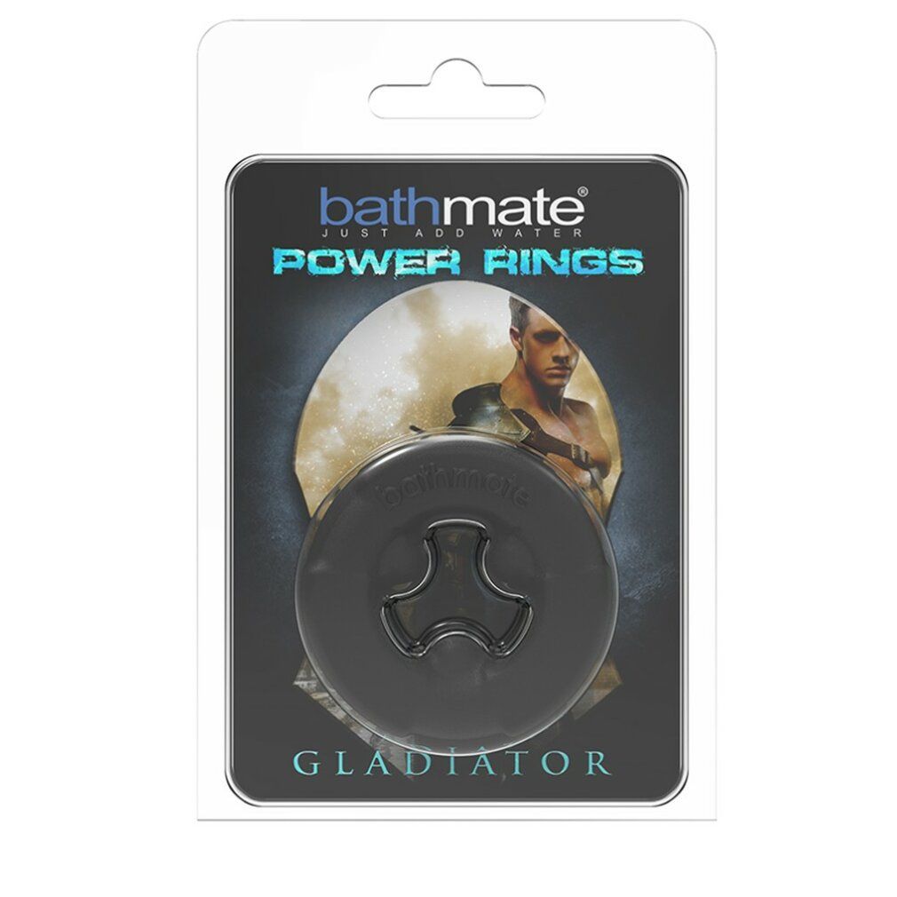 Verpackung mit schwarzem Ring, Aufschrift "bathmate POWER RINGS GLADIATOR".