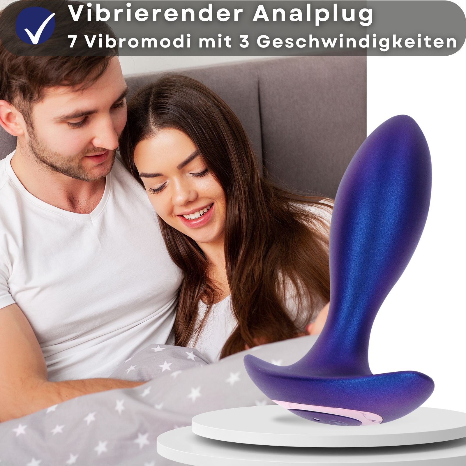 Blauer Analplug mit Fernbedienung. 7 Vibrationsmodi mit 3 Geschwindigkeiten.