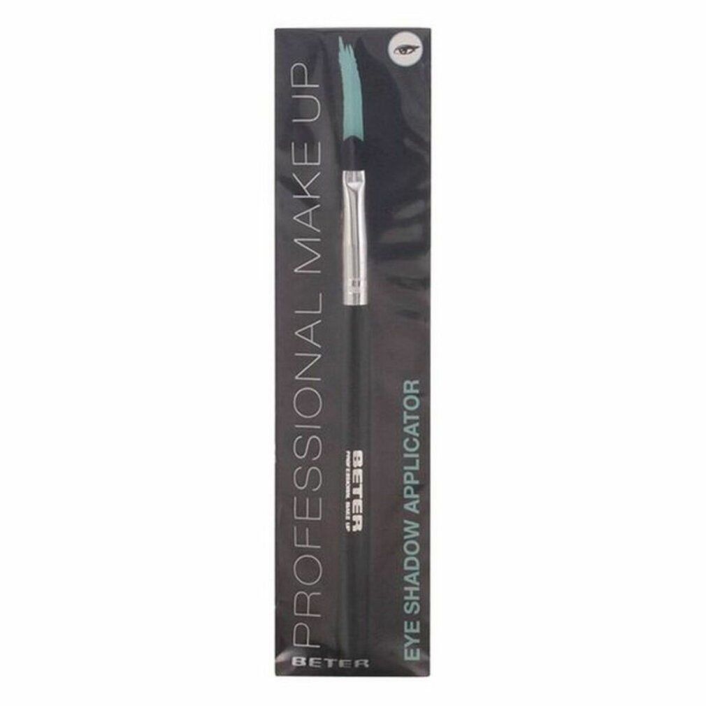Beter Eye Shadow Applicator in Verpackung. Schwarzer Griff, silberne Metallhülse, hellblauer Applikator. Text: PROFESSIONAL MAKE UP, EYE SHADOW APPLICATOR.