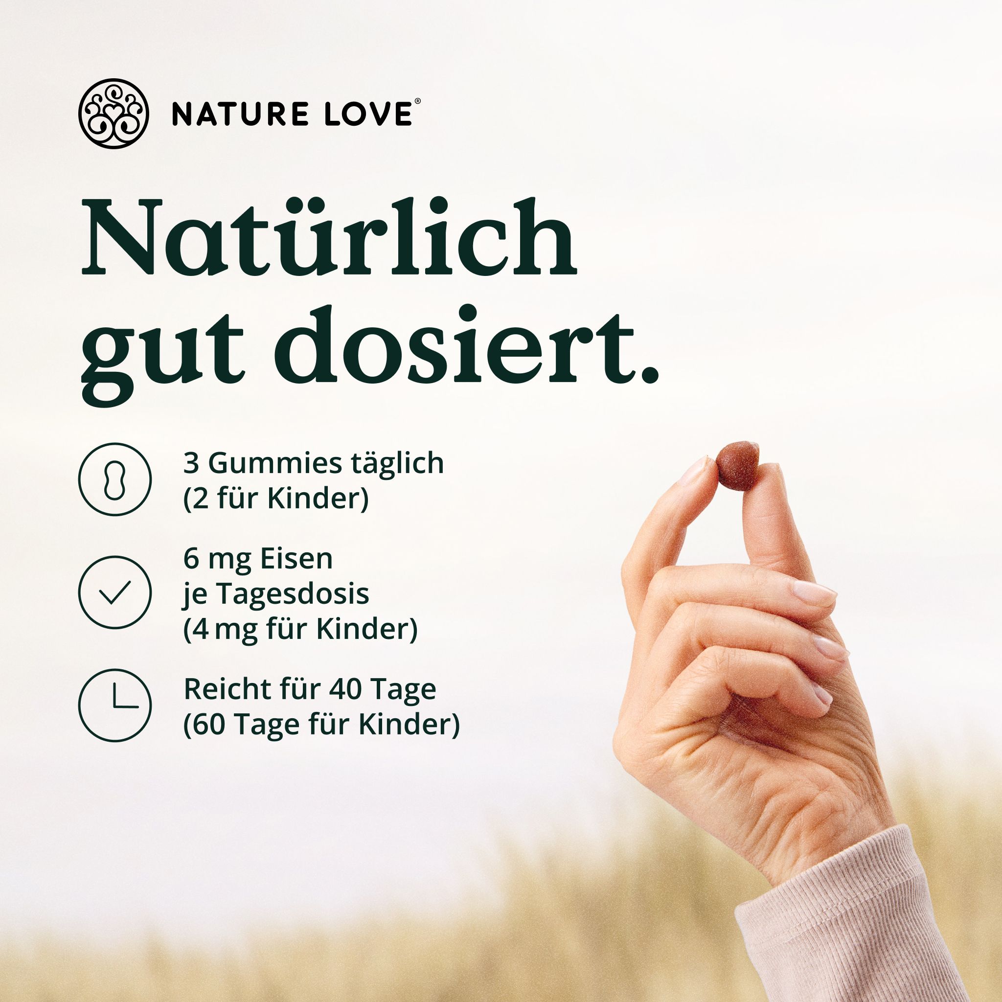 NATURE LOVE® Eisen Gummies – 120 Stück – ohne Zuckerzusatz, 96,5% Fruchtanteil
