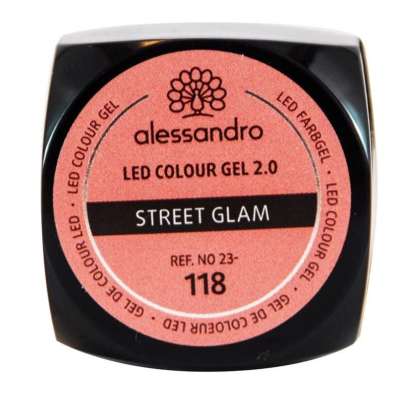 Runder Tiegel mit rosa Gel. Aufschrift: Alessandro LED Colour Gel 2.0, Street Glam, Ref. Nr. 23-118.