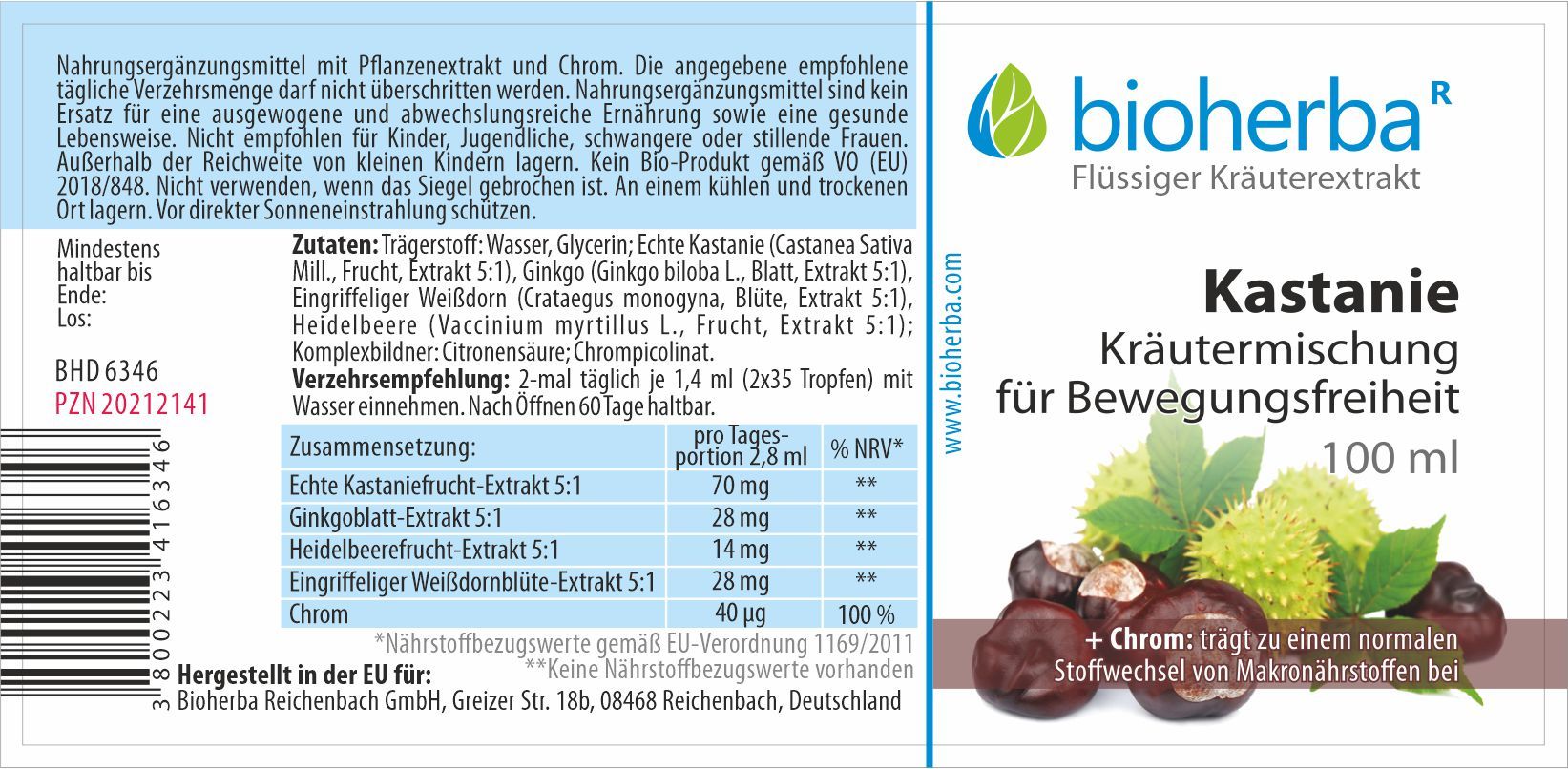 Bioherba Kastanie Kräutermischung für Bewegungsfreiheit Tropfen Tinktur