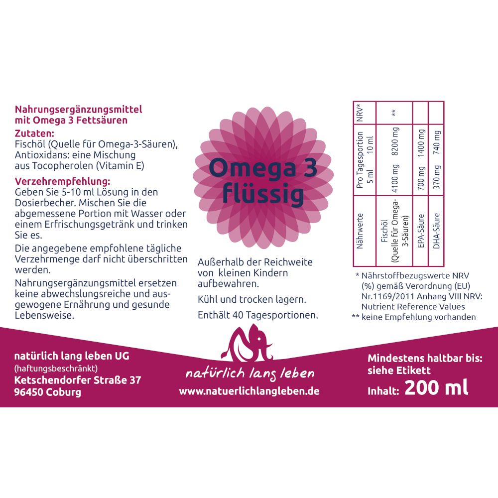 natürlich lang leben Omega 3 flüssig 200 ml Flüssigkeit