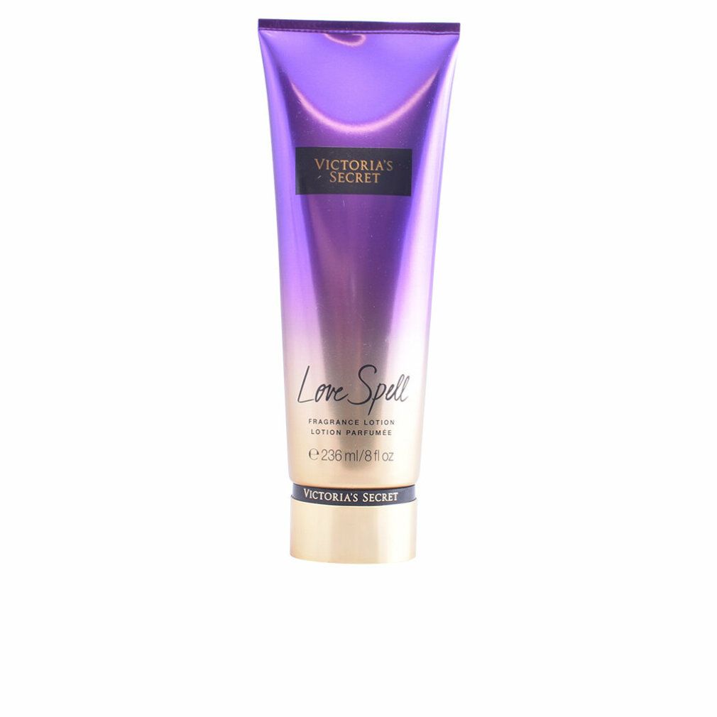 Lotion-Tube mit Farbverlauf. Aufschrift: Victoria's Secret Love Spell. Text: Fragrance Lotion, 236 ml/8 fl oz.