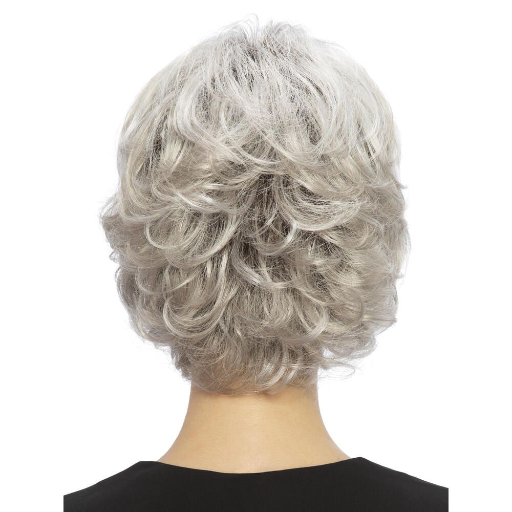 Perücke mit kurzem, grauem Haar. Rückansicht.