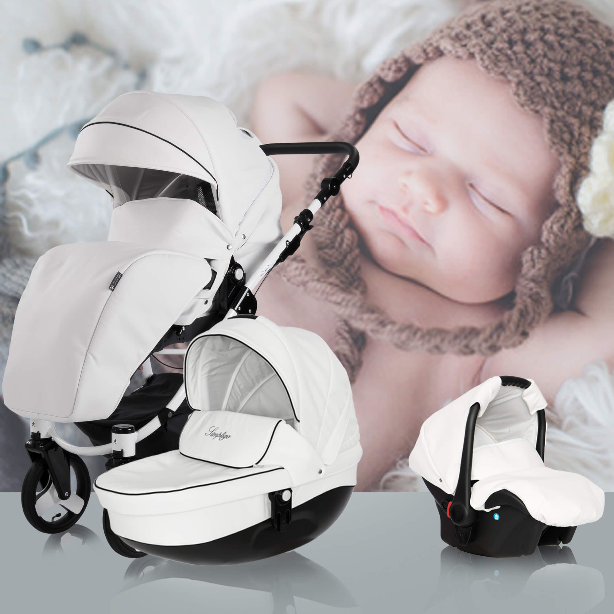 Friedrich Hugo Simpligo 3 in 1 Kinderwagen mit original Maxi Cosi, Weiß (Kunstleder)