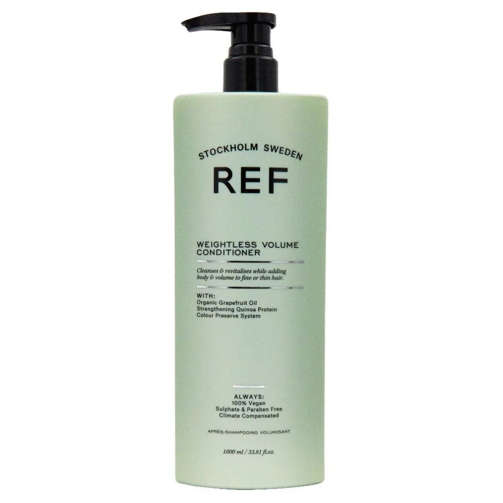 REF Weightless Volume Conditioner in hellgrüner Flasche mit schwarzem Pumpspender. 1000ml.
