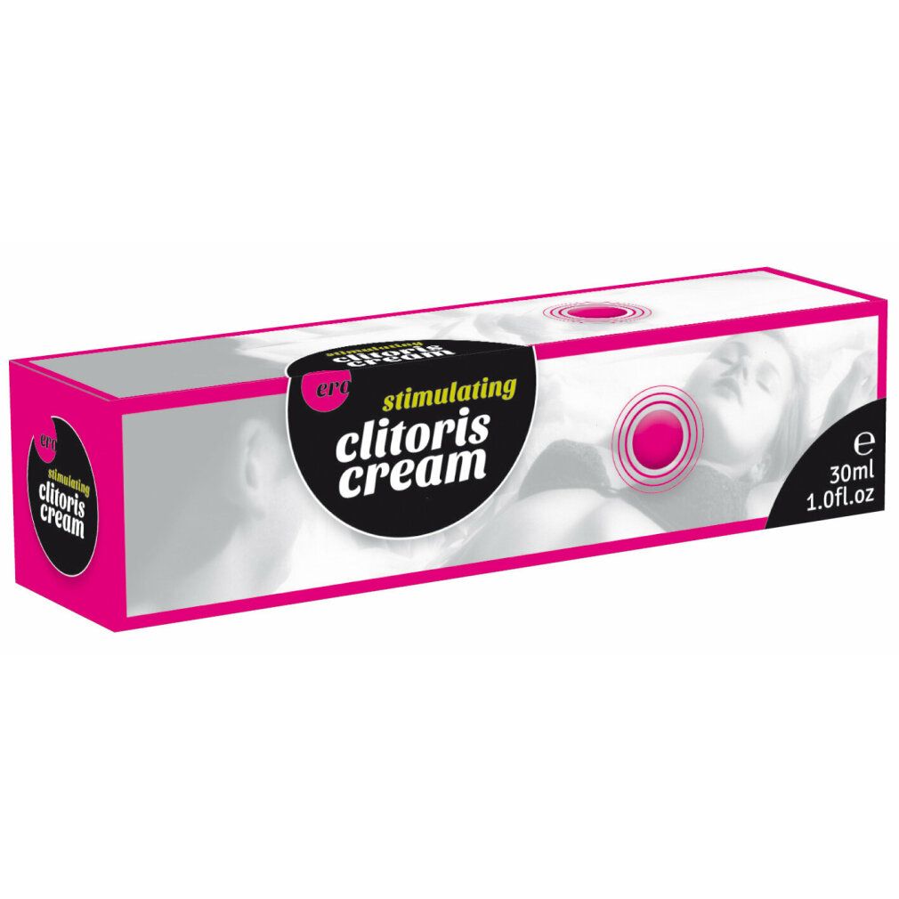 Rosa Schachtel mit Produktnamen und Logo. Enthält 30ml Creme. Aufschrift: stimulating clitoris cream.