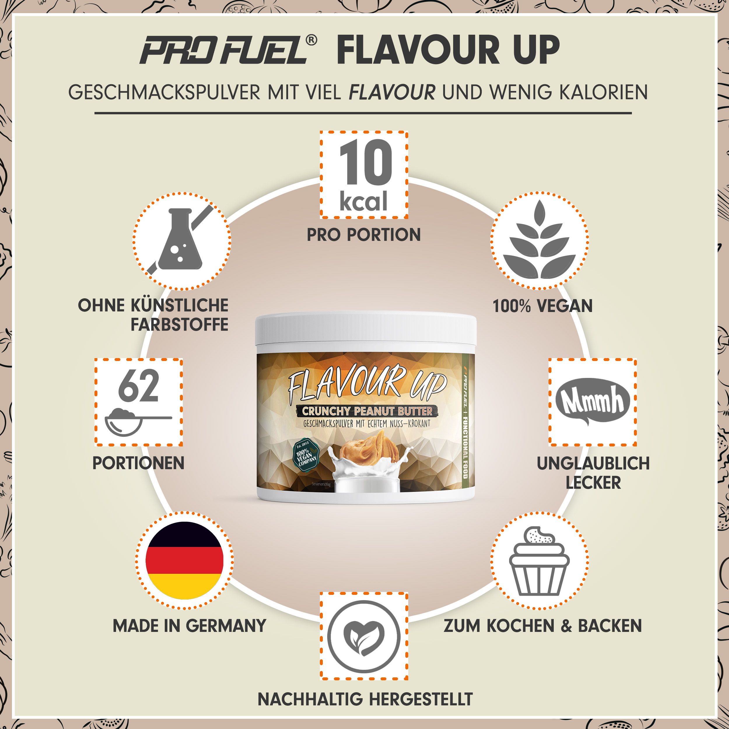 ProFuel - Flavour UP Geschmackspulver Crunchy Peanut Butter nur 10 kcal pro Portion 250 g Pulver