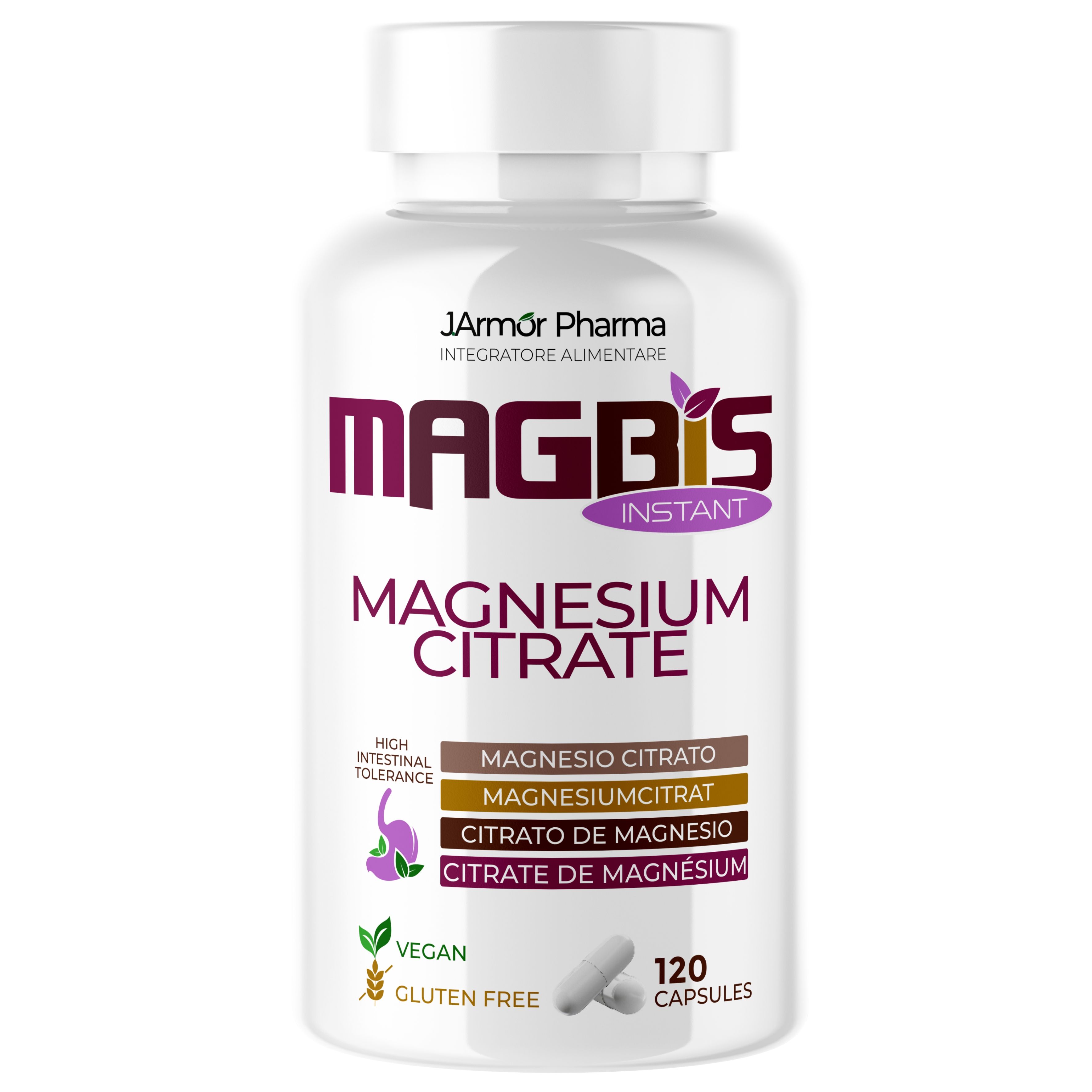 Magbis Magnesio Citrato 120 Capsule, Magnesio Organico Muscoli Sonno Energia Recupero