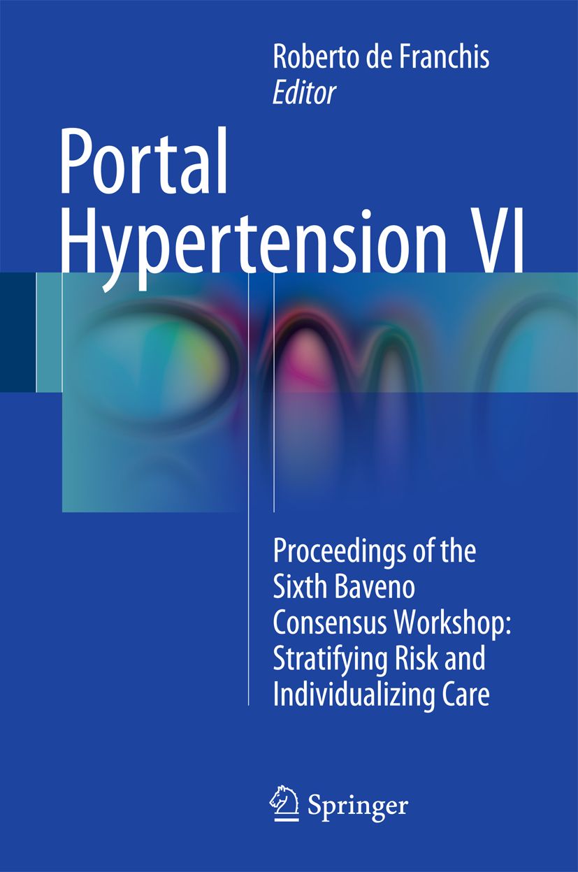 Buchcover: Portal Hypertension VI. Autor: Roberto de Franchis. Verlag: Springer. Blauer Hintergrund mit Titel und Text.