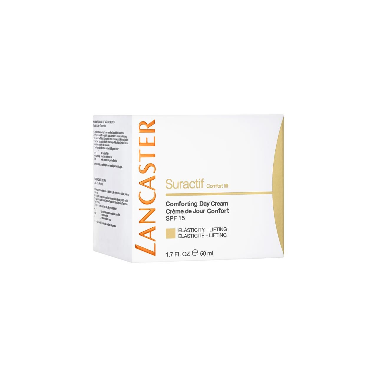 Confezione con scritta: Lancaster, Suractif Comfort, Comforting Day Cream SPF15. 1.7 FL OZ 50 ml.