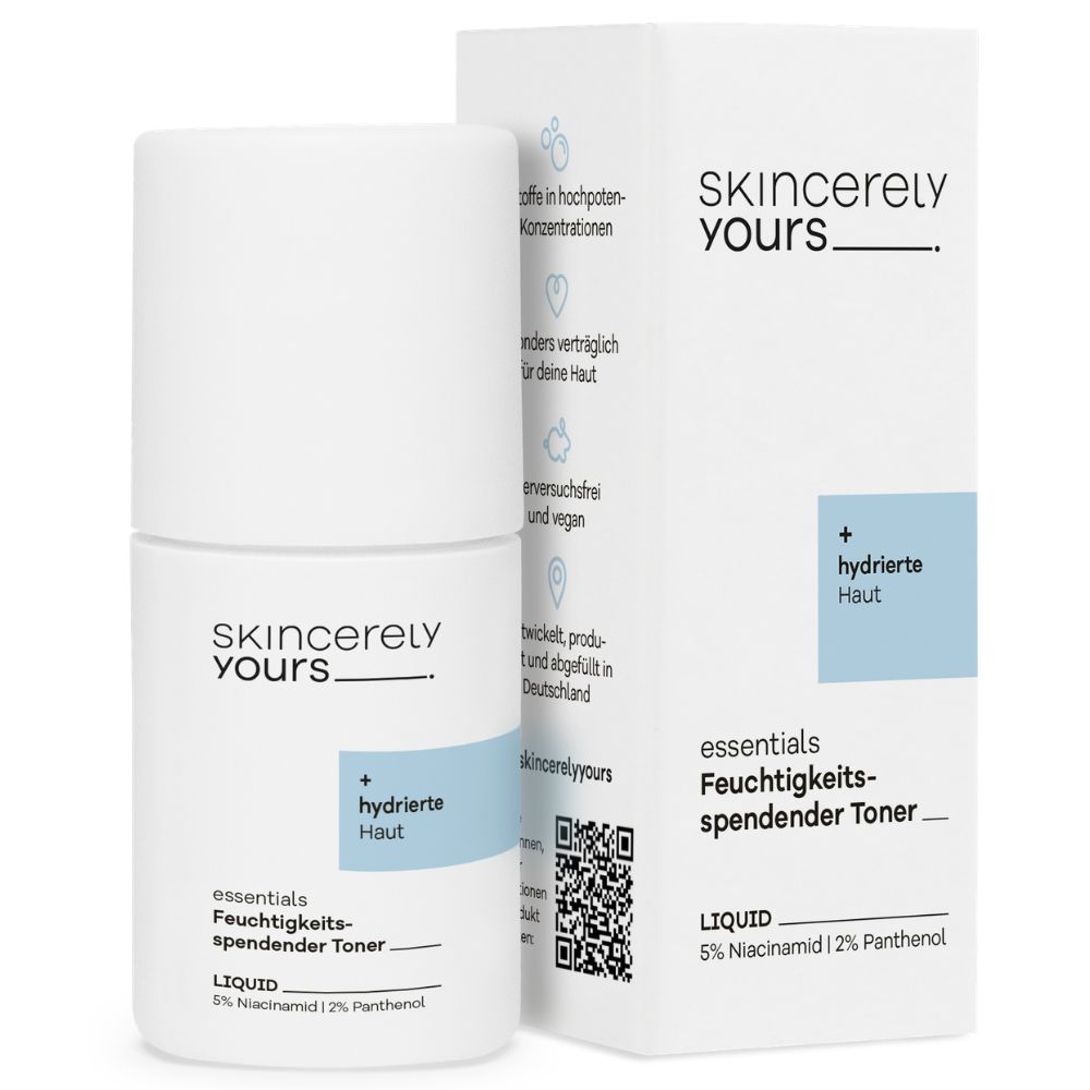 Skincerely Yours Feuchtigkeitsspendender Toner Flasche und Karton.