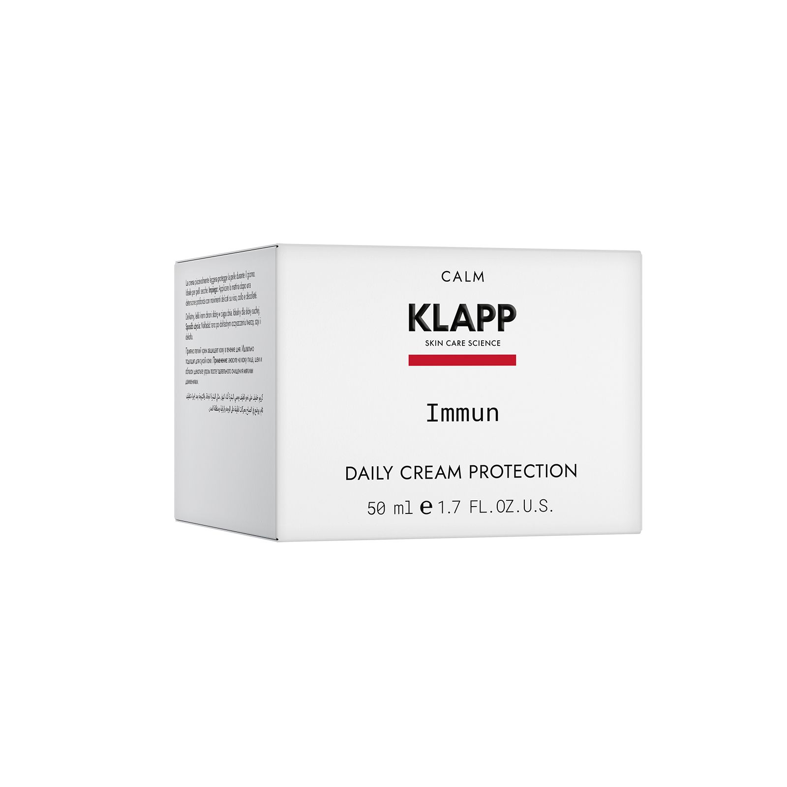 Weißer Karton mit Aufschrift: Klapp Immun Daily Cream Protection, 50 ml.