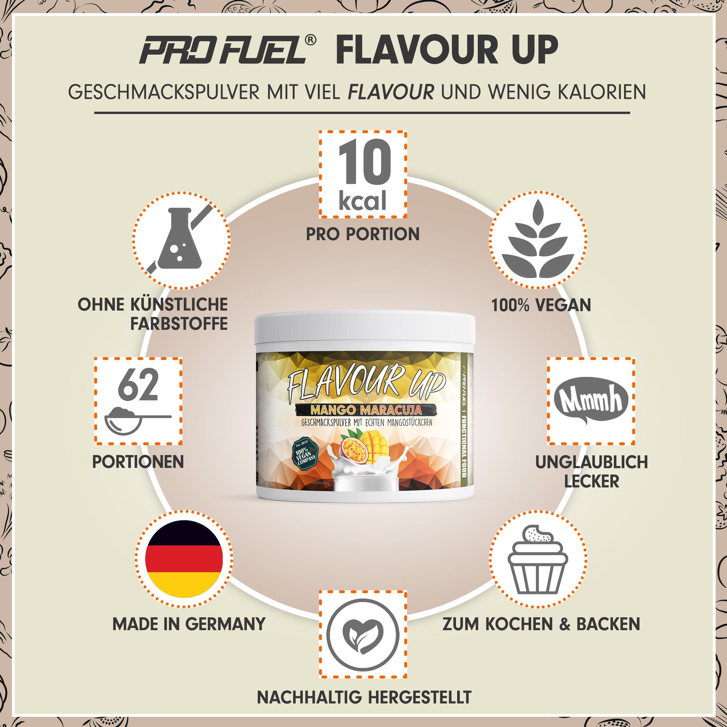 ProFuel - Flavour UP Geschmackspulver Mango Maracuja nur 10 kcal pro Portion 250 g Pulver