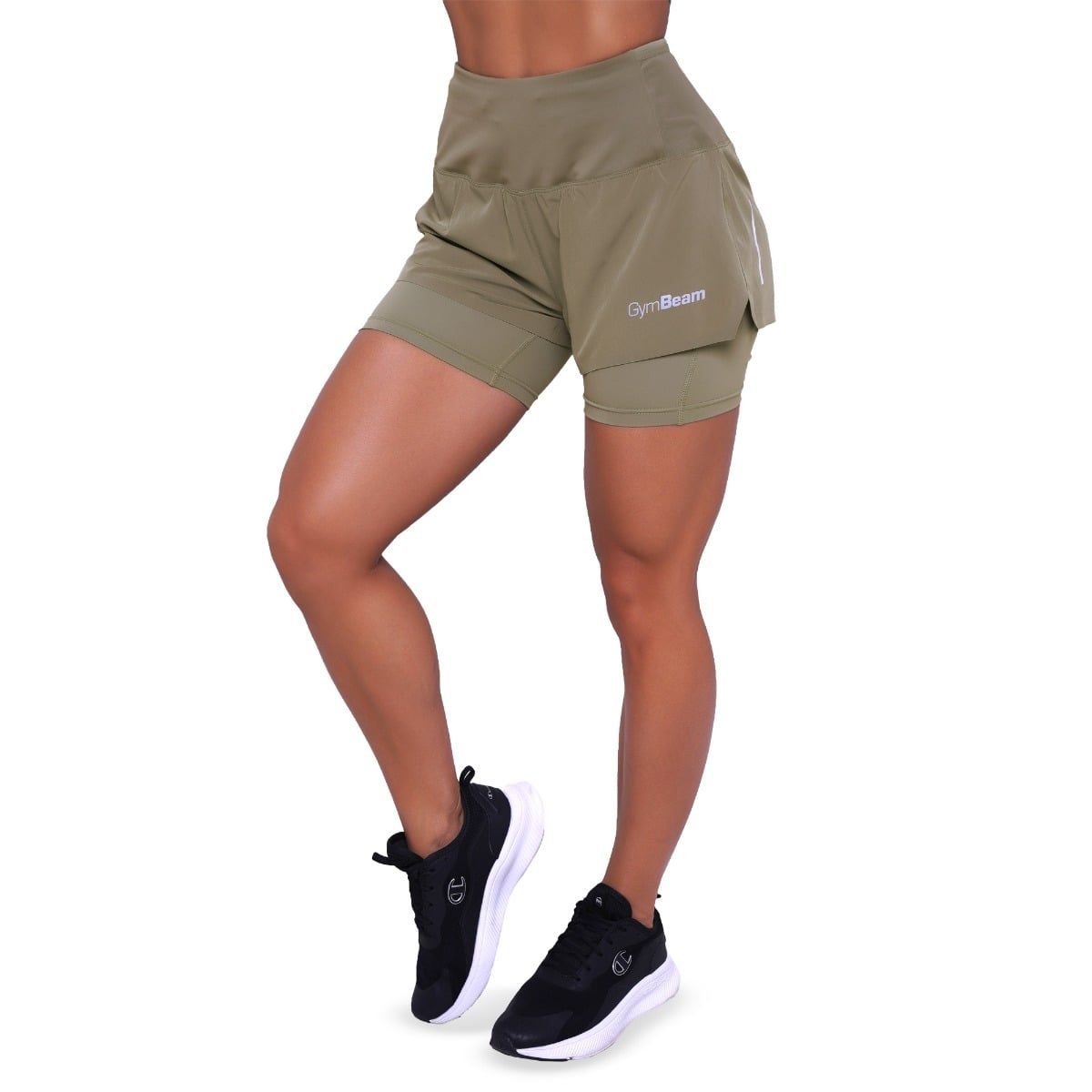 GymBeam Shorts Damen slim 2in1 mit Gummizug und Taschen in Vetiver