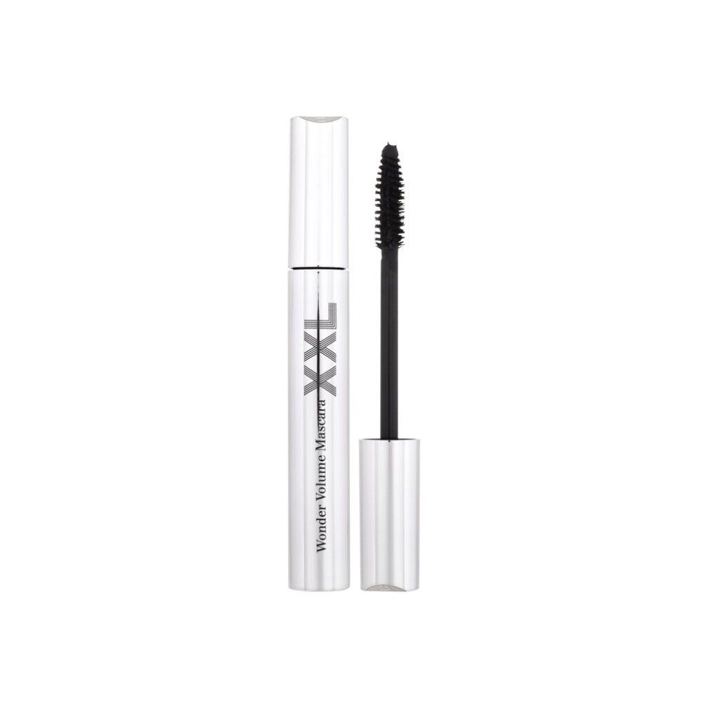 Silberne Mascarahülse mit schwarzer Bürste. Aufschrift: XXL Wonder Volume Mascara.