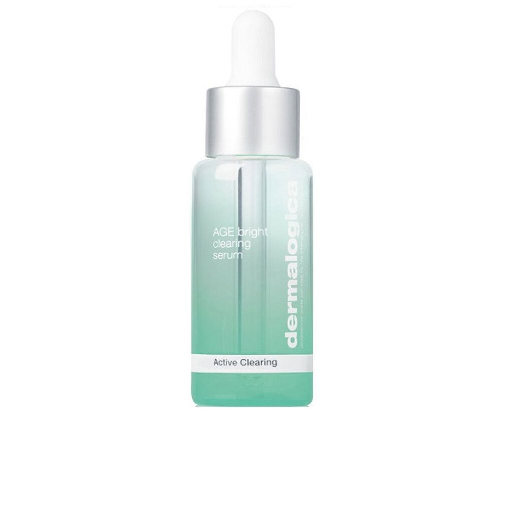 Klarflasche mit Pipette. Aufschrift: AGE bright clearing serum, Active Clearing, Dermalogica.