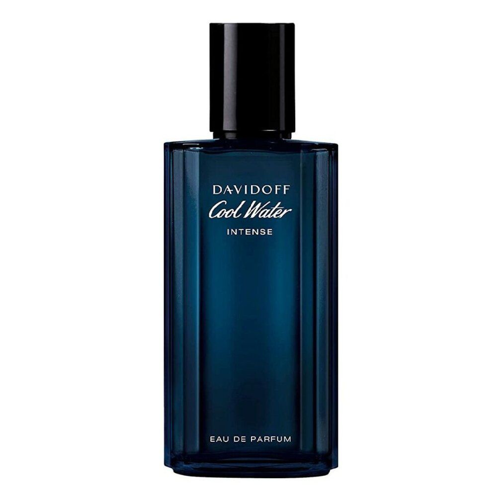 Davidoff Cool Water Intense E.d.P. Nat. Spray. Blaue Flasche mit schwarzem Deckel. Schriftzug und Produktbezeichnung.