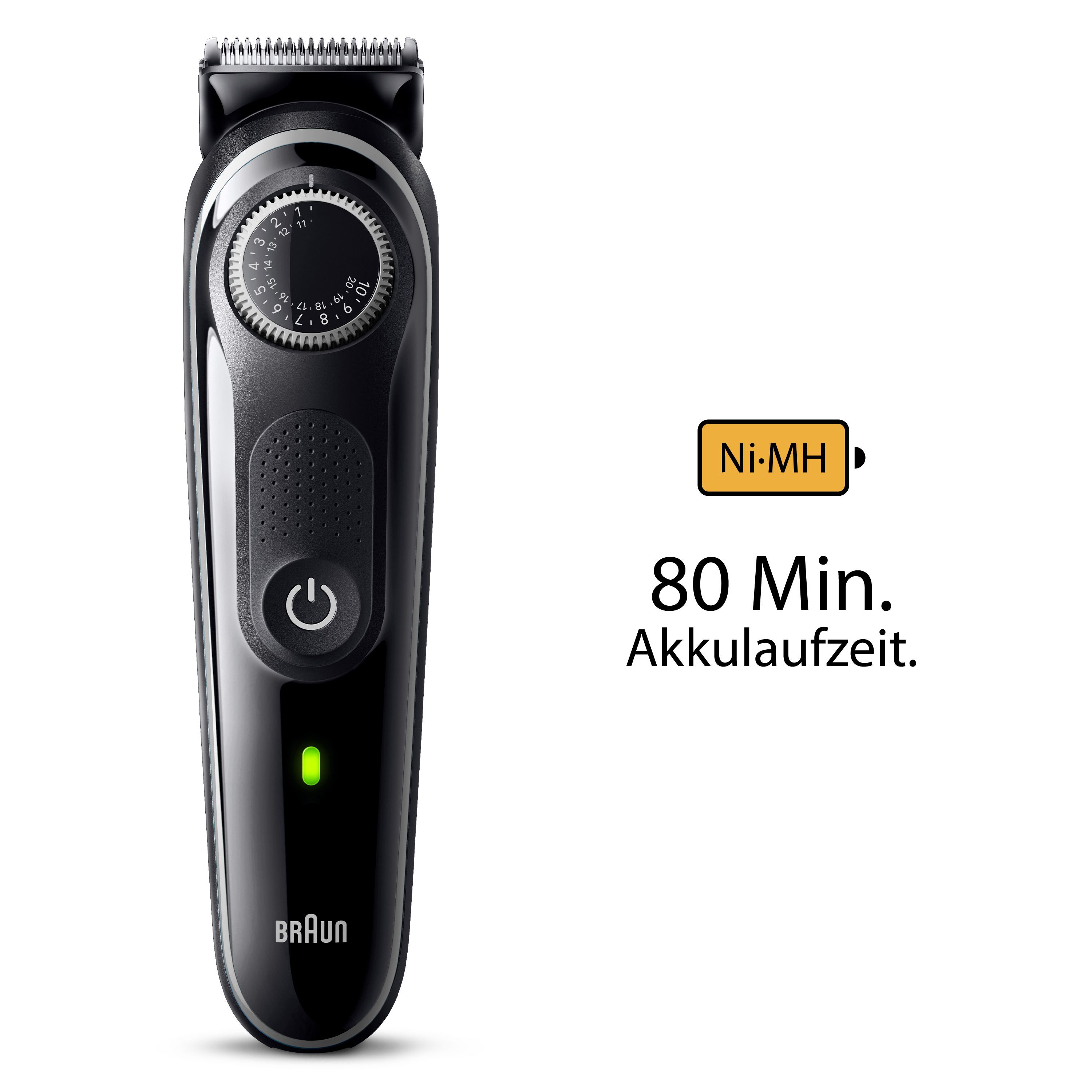 Braun Bartschneider BT3440, schwarz, mit Ni-MH Akku und 80 Minuten Laufzeit-Anzeige.
