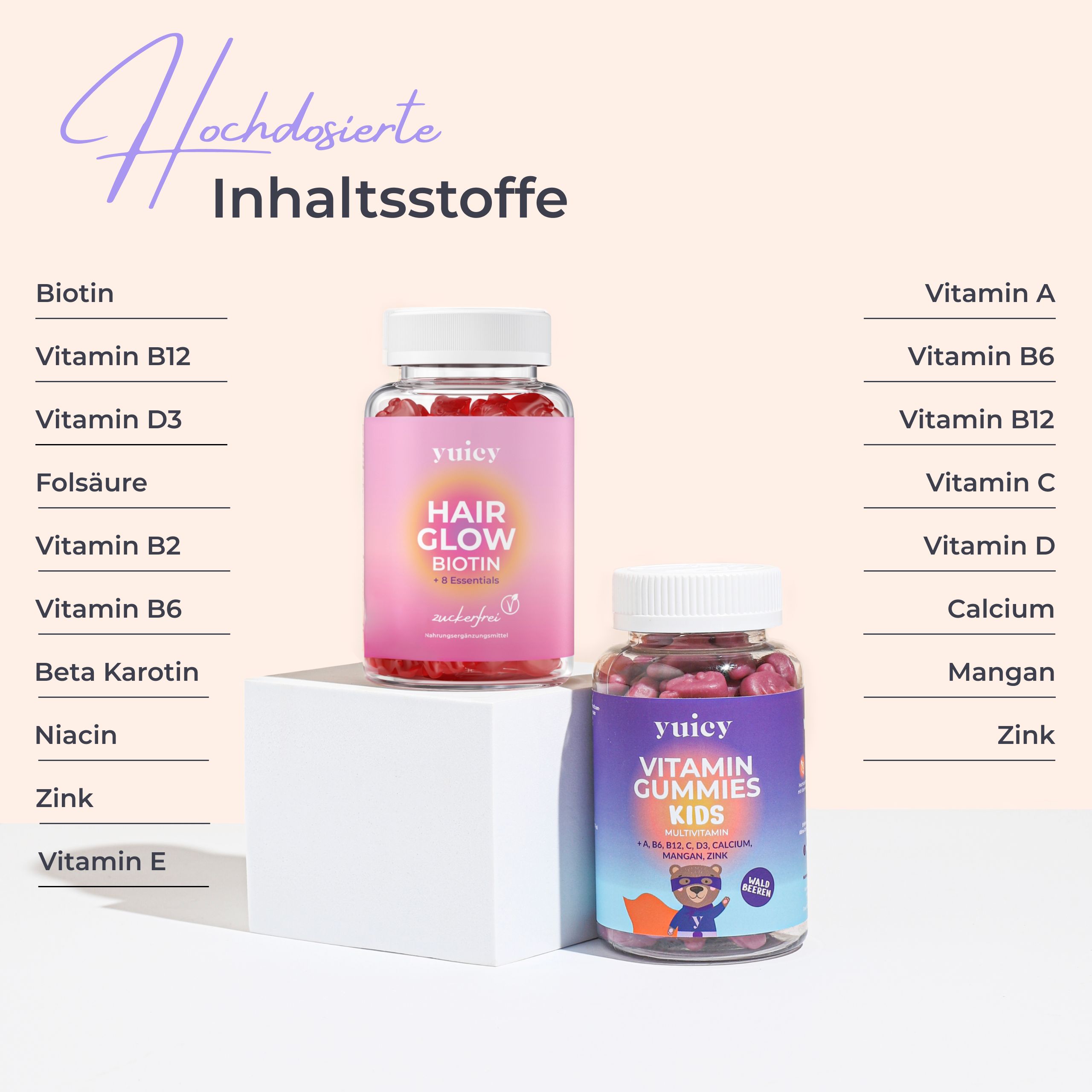 yuicy® Hair Glow & Kids Multivitamin - Hochdosierte Vitamin Fruchtgummies