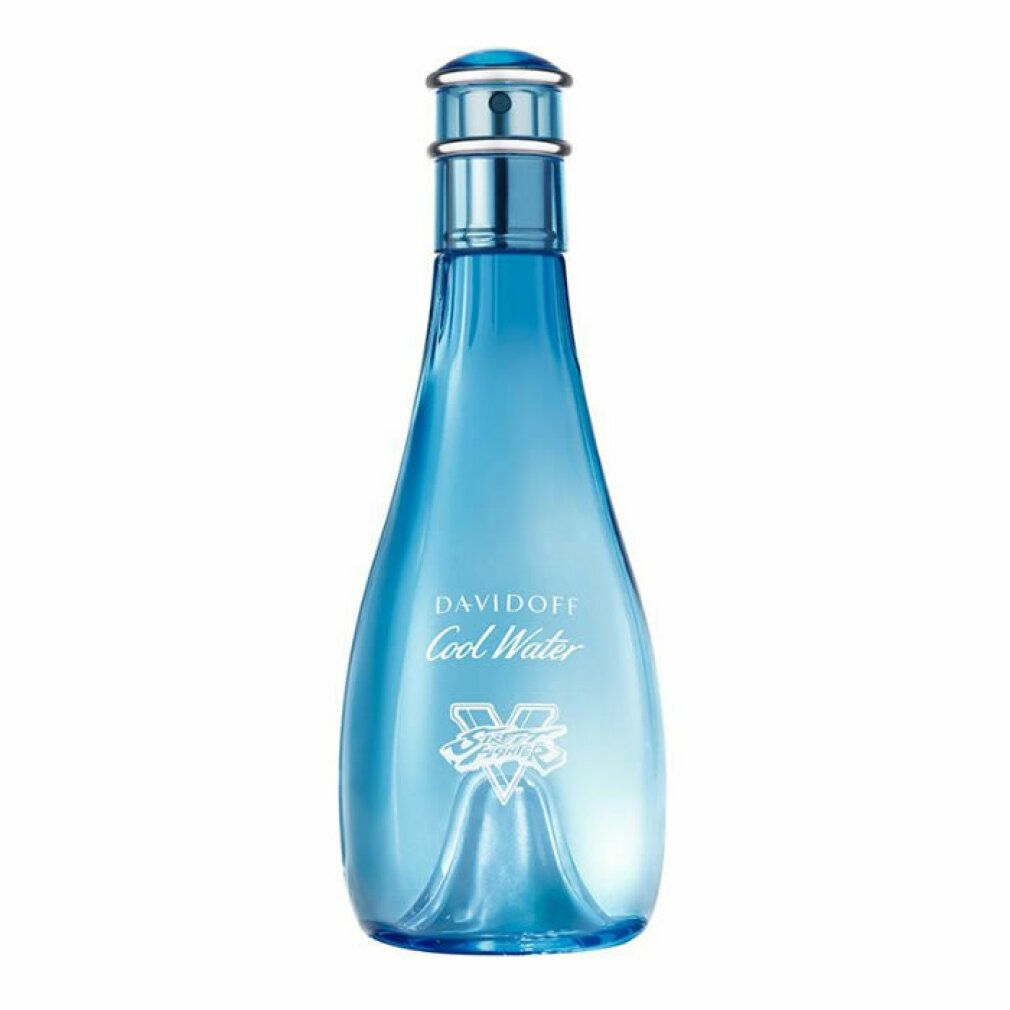 Hellblaue Flasche mit silbernem Verschluss. Aufschrift: Davidoff Cool Water Street Fighter.