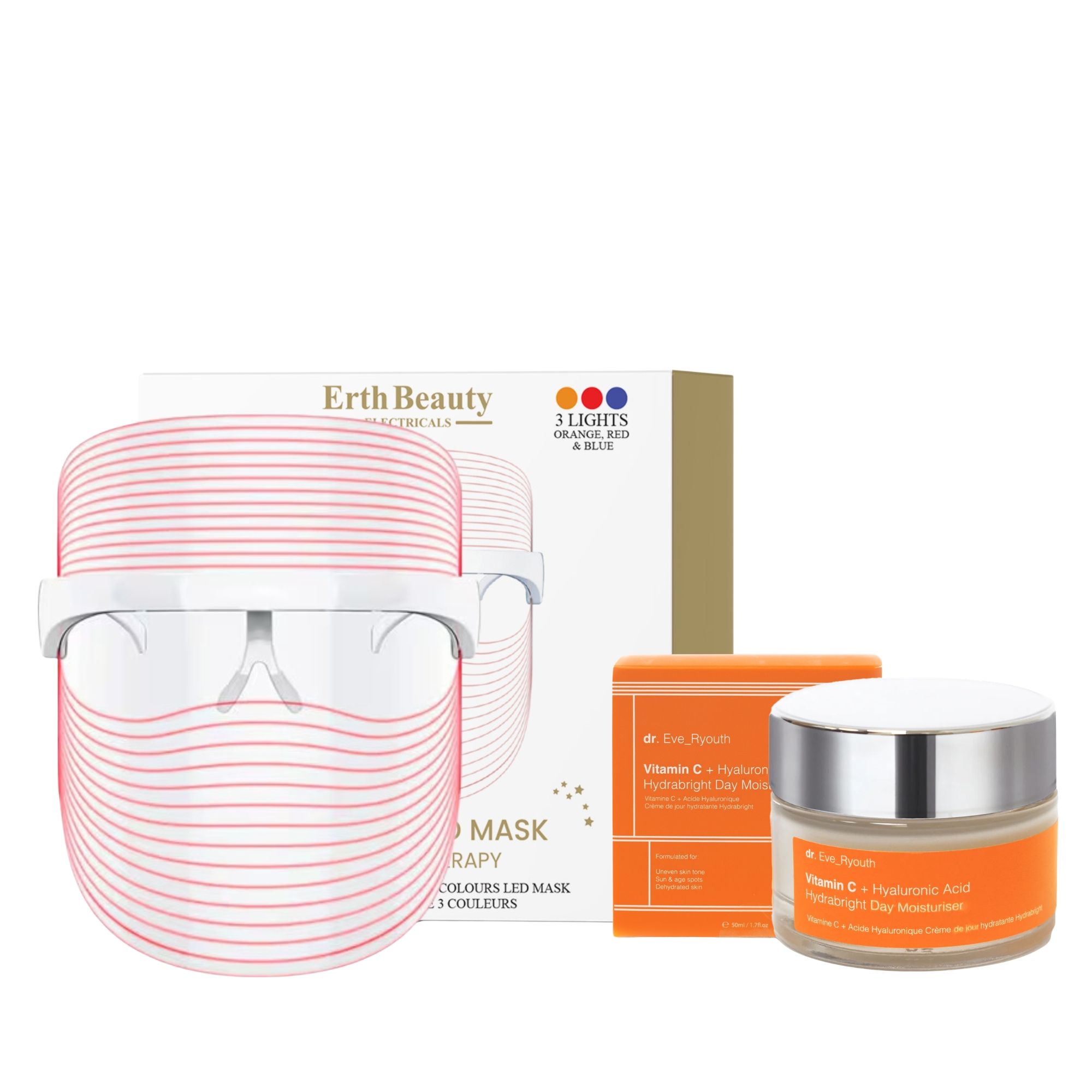 Dr Eve Ryouth Kabellose LED Maske 3 Farben mit Vitamin C Hydrabright Tagescreme
