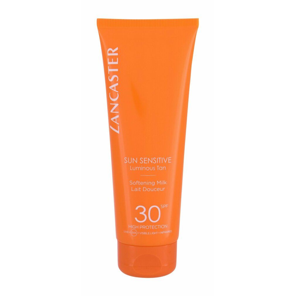 Orange Tube. Lancaster Sun Sensitive Luminous Tan SPF 30. Milch. Text.
