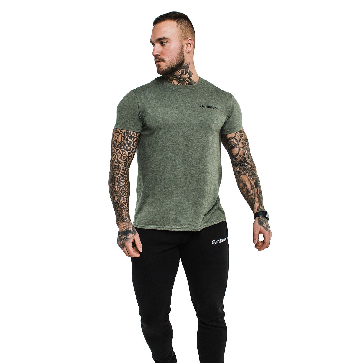 GymBeam T-Shirt Herren Regular Kurzarm Basic Heather Military
