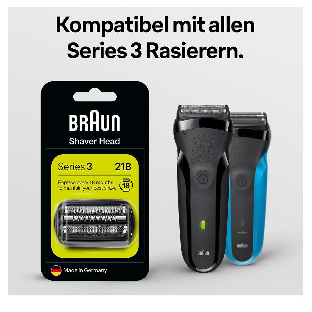 Braun Series 3 Rasierer und Ersatzscherkopf 21B in Verpackung. Kompatibel mit allen Series 3 Rasierern.