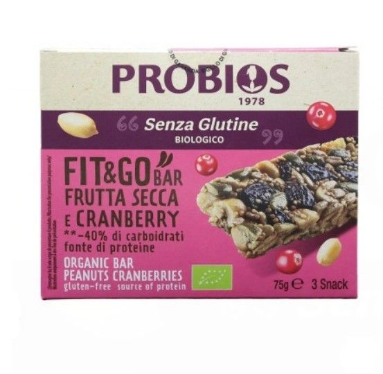 Barretta Fit&Go Frutta Secca E Cranberry Senza Glutine - Probios