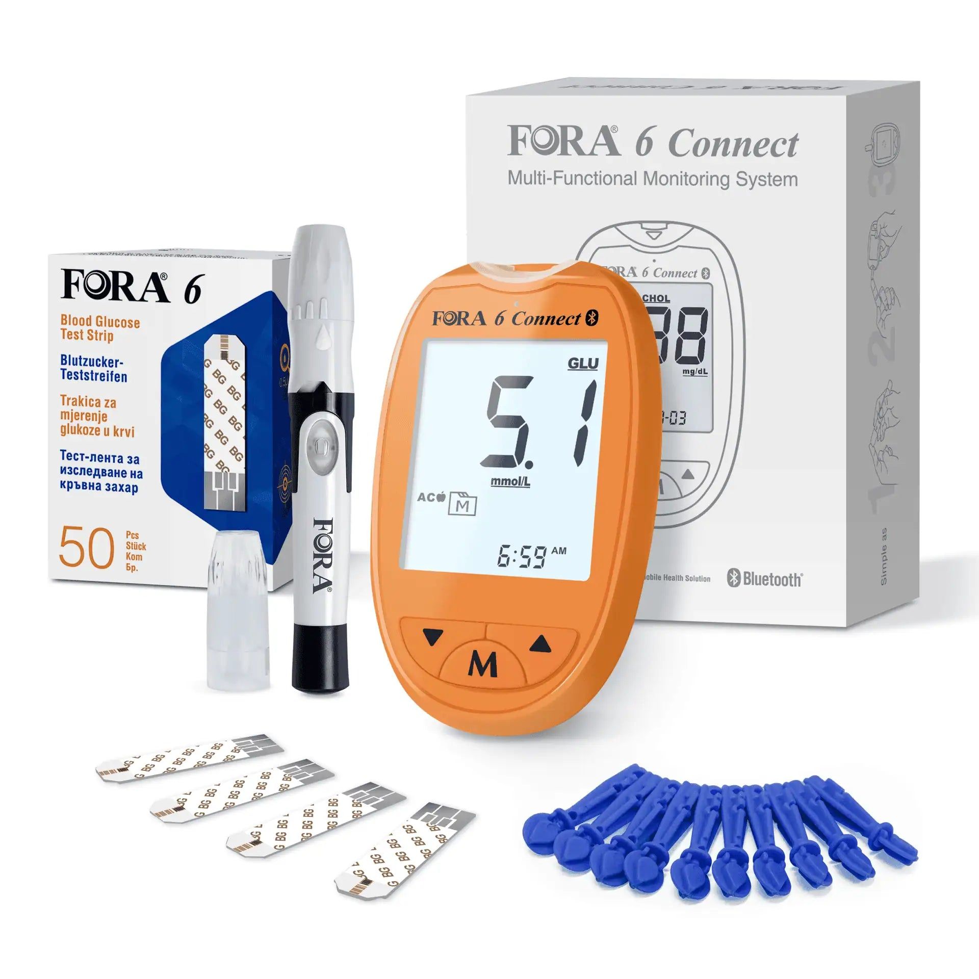 Misuratore di glicemia FORA 6 Connect - Edizione speciale (arancione) - mg/dl