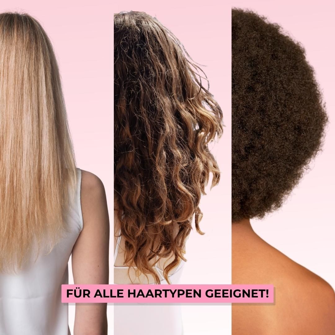 Drei Frauen mit unterschiedlichen Haartypen. Text: Für alle Haartypen geeignet!