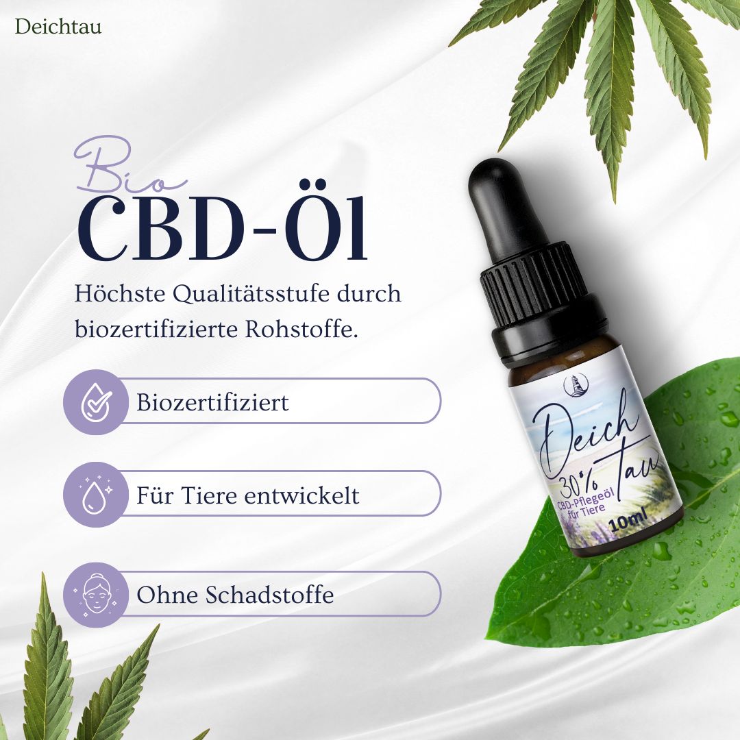Deichtau Bio CBD Öl 30% für Hund & Katze - CBD-Hanföl-Tropfen – Echtes Cannabisöl - Deutsche Marke