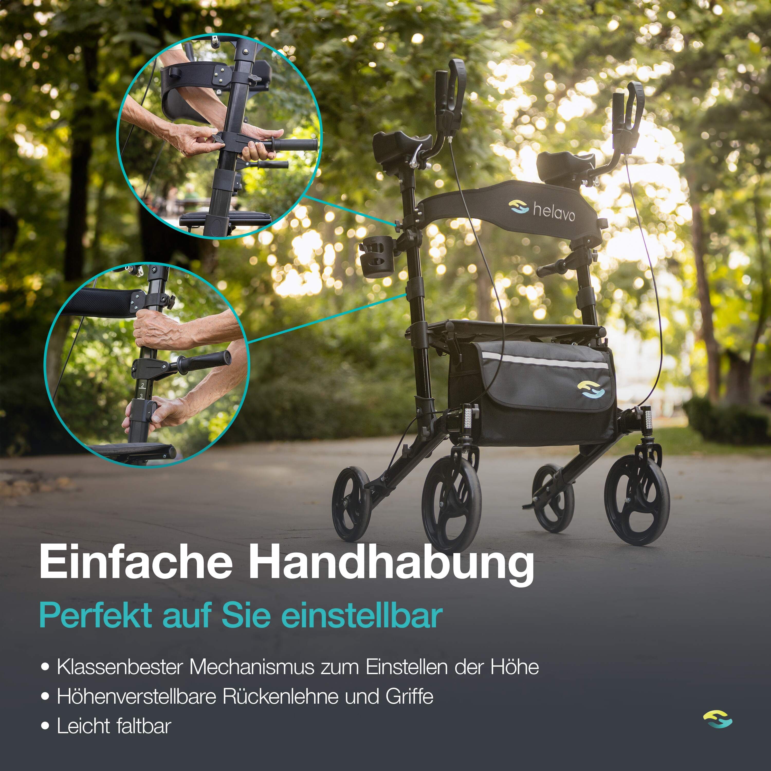Helavo Arthritis Rollator faltbar Stand Up Gehhilfe mit Armlehnen und Sitzfläche