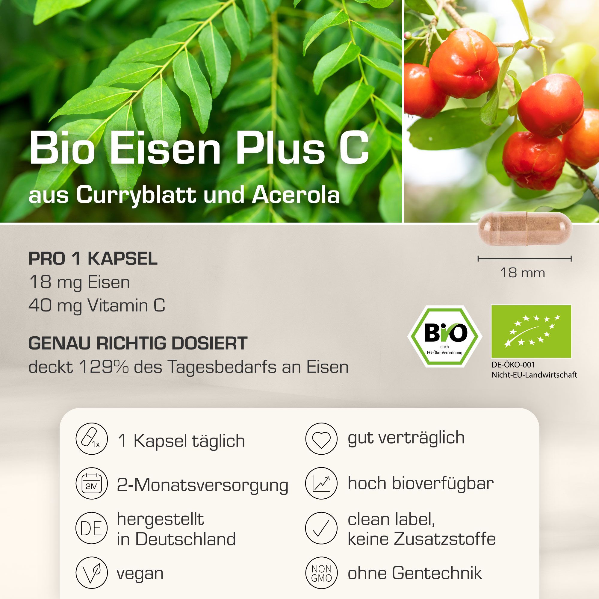 Informationen zu Purabyo Eisen plus C: Zutaten, Dosierung, Siegel.