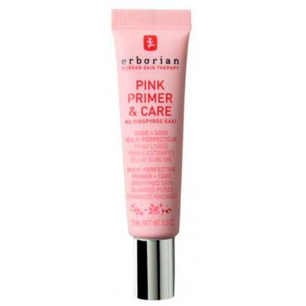 Rosa Tube mit silberner Kappe. Aufschrift: Erborian, Pink Primer & Care. 15 ml.