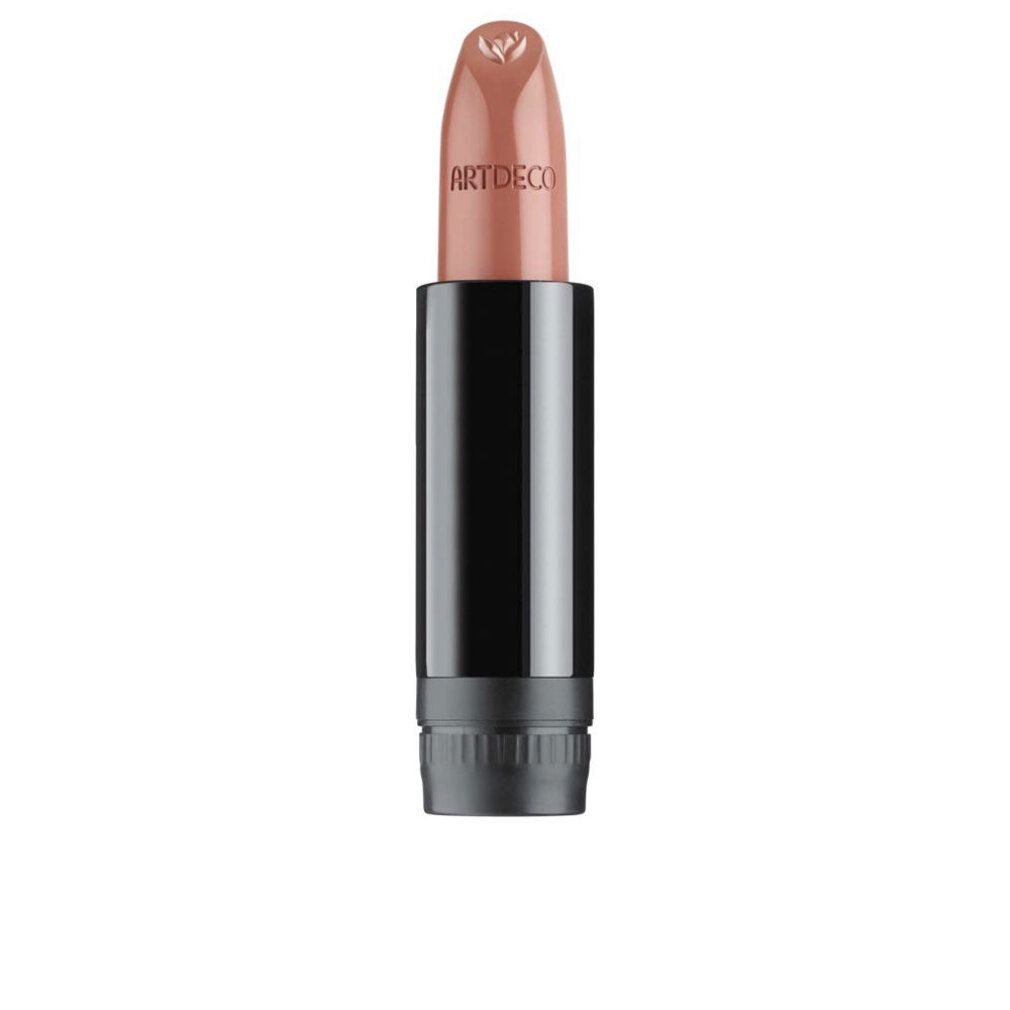 Lippenstift-Refill, geöffnet. Schwarze Hülse, rosafarbene Lippenstiftspitze mit Logo. Marke: Artdeco.